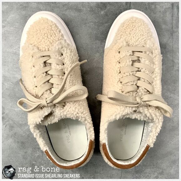 RAG & BONE STANDARD ISSUE SHEARLING LACE UP SNEAKERS IN IVORY RETRO SIZE 7.5 - Picture 2 of 15